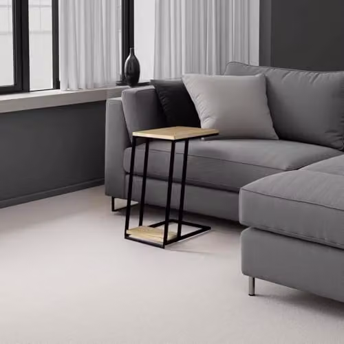FWStyle 2 Tier Modern Oak C-Shaped Side Table with Metal Frame, Brown, W/D/H: 40.9 x 45.0 x 57.0 cm – 1