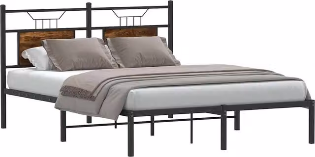 Berkfield Home Decorative Bed Frame in Smoked Oak and Brown, W/D/H: 140 x 190 x 91.5 cm – 1