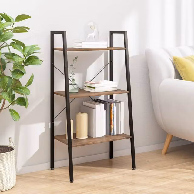 Berkfield Home 3-Tier Standing Shelf, Dark Brown and Black, W/D/H: 56 x 35 x 108 cm