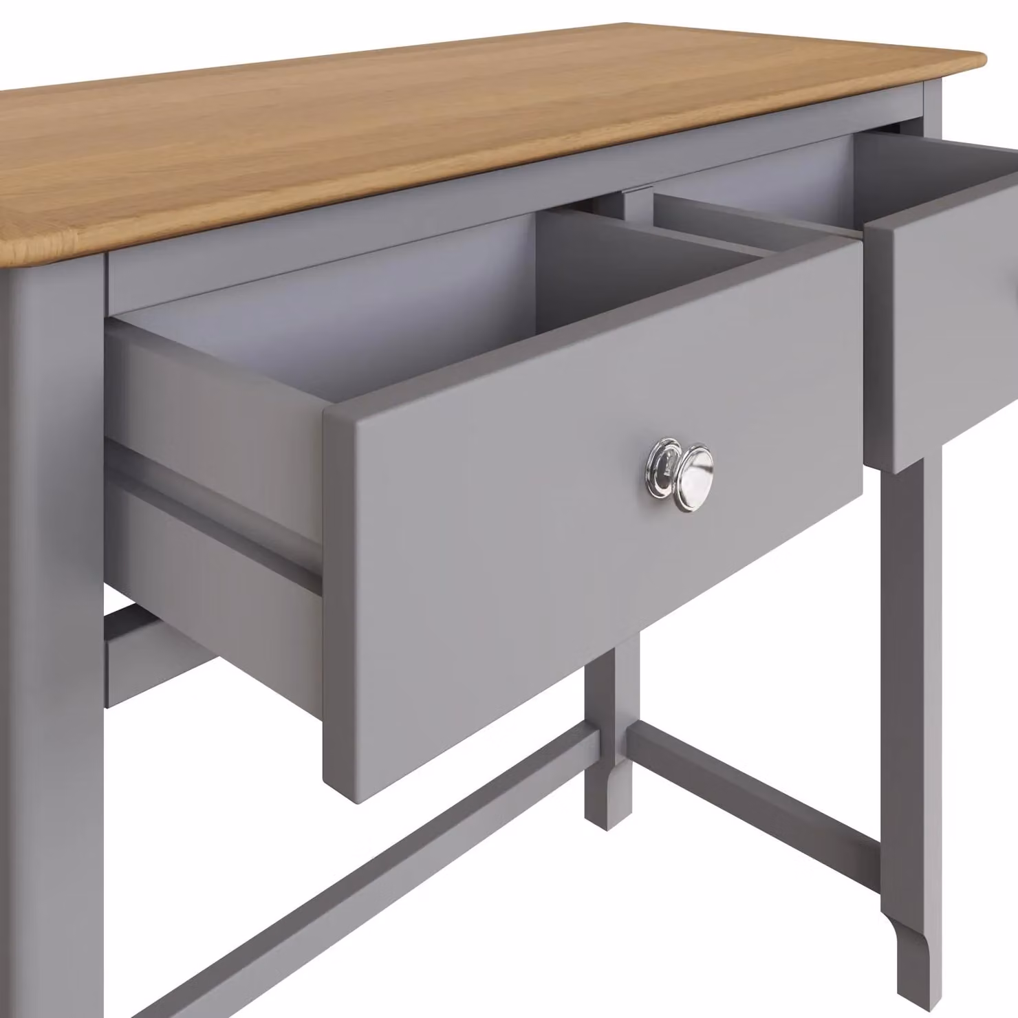 FWStyle Modern 2 Drawer Dressing Table with Oak Top in Dove Grey – 3