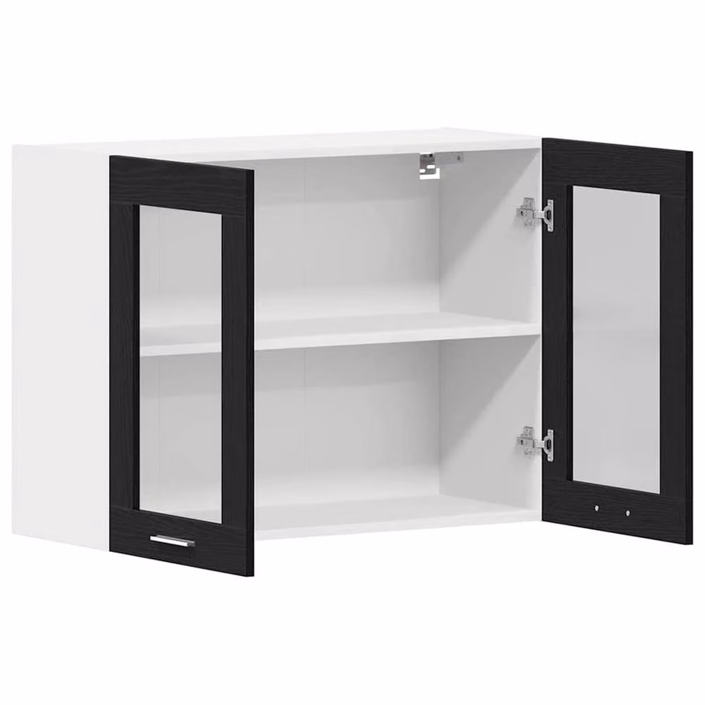 Berkfield Home Modern Black Oak Hanging Glass Cabinet W: 80 cm, D: 31 cm, H: 60 cm – 4