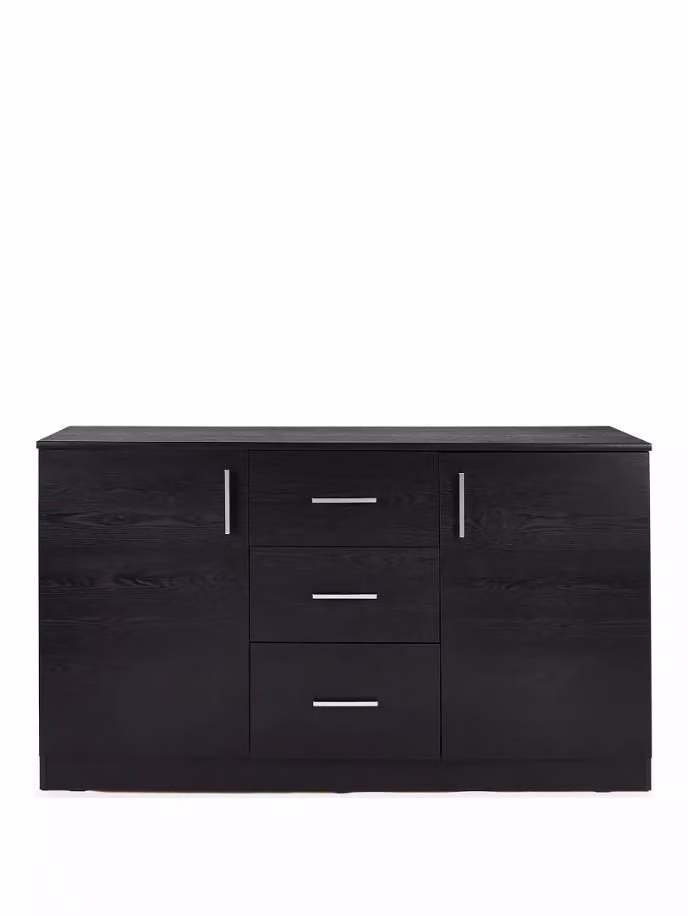 Panama Modern 2 Door 3 Drawer Sideboard in Black with Metal Handles, FSC Certified