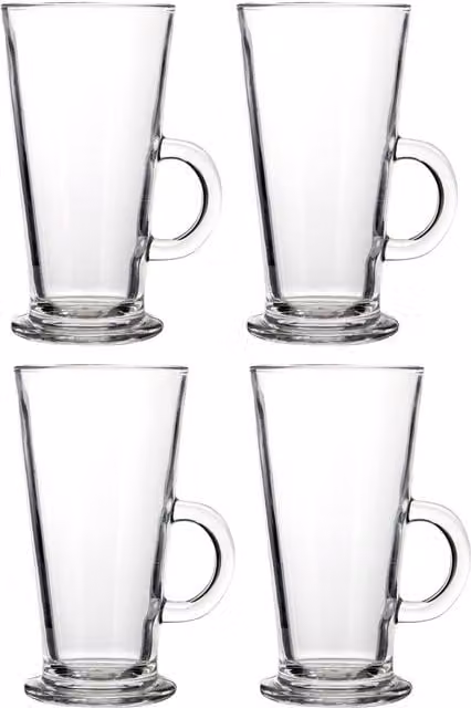 Orsina Set of 4 Tapered Latte Glasses with Rounded Handles, Transparent