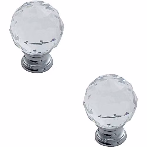 Loops 2 Pack Faceted Crystal Cupboard Door Knobs in Polished Chrome, 25mm Diameter