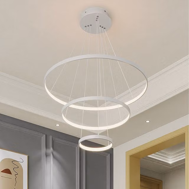 Komore Modern White Aluminium LED Ring Pendant Light with Warm White Downlighting
