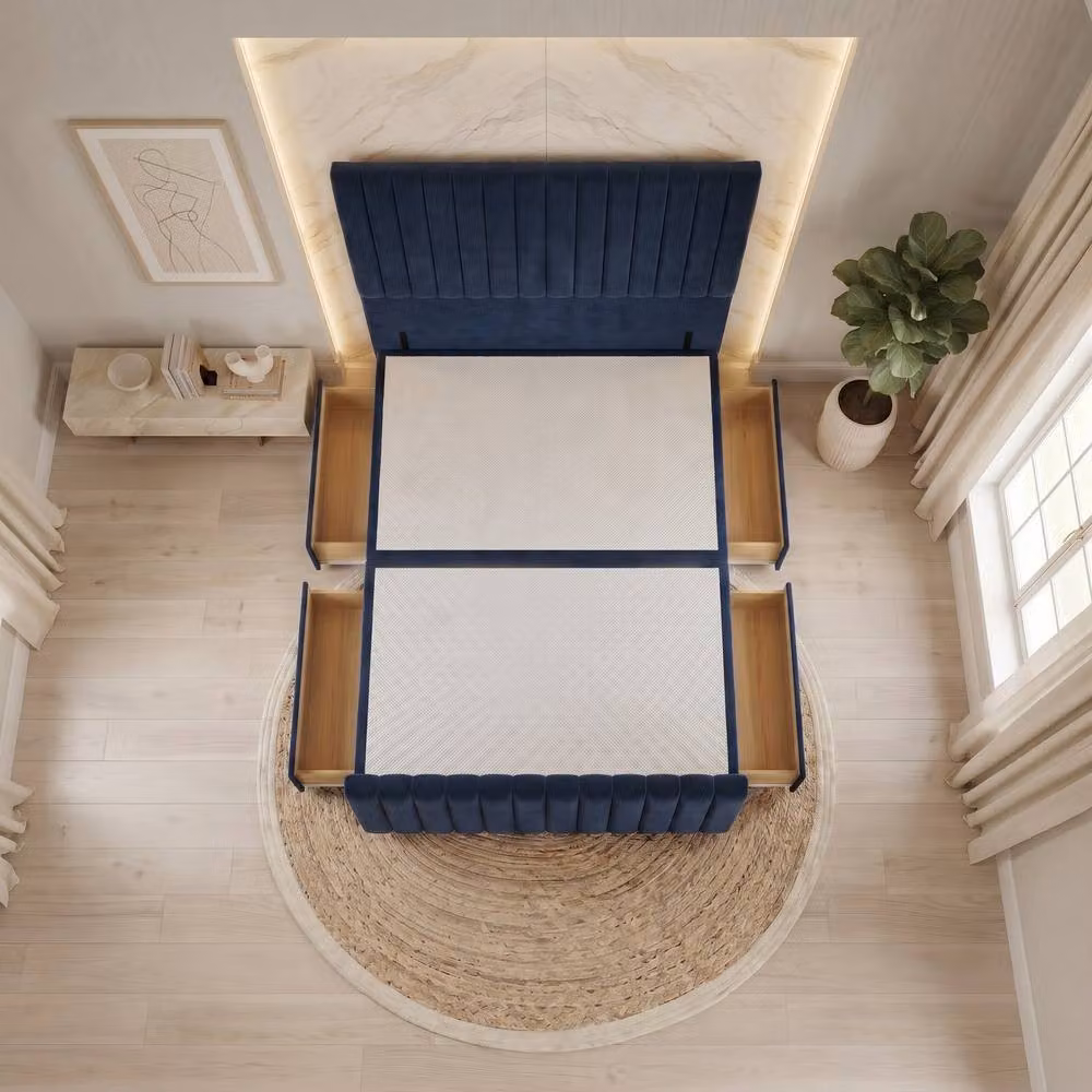 Somnior Eleanor Velvet Divan Base with 4 Drawers, 54 inch Headboard and 22 inch Footboard, Blue, W/D/H: 200 x 200 cm, Super King – 2