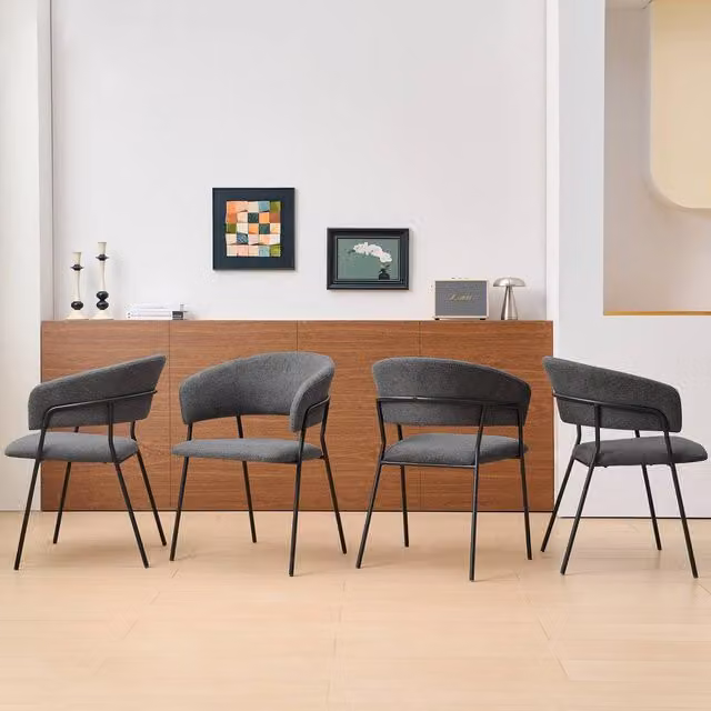 SONARA Modern Set of 4 Grey Upholstered Dining Chairs with Matt Metal Frame – 1