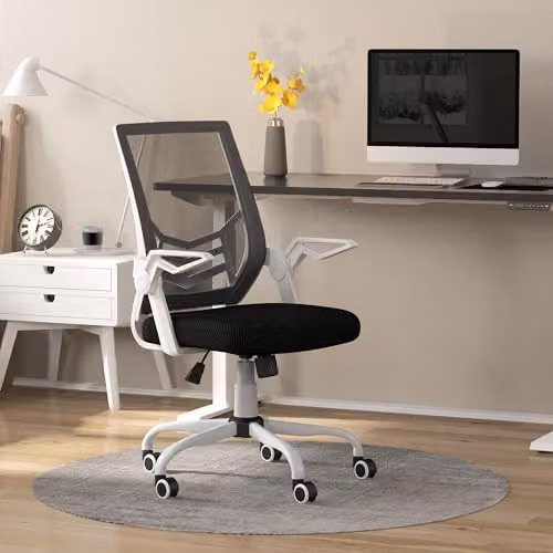 Vinsetto Modern Fabric Swivel Task Chair with Armrests and Weight Adjustment in Black, White and Multicolour – 2