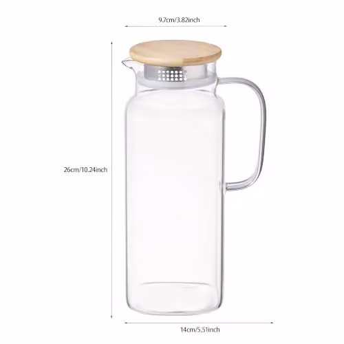 Eden & Willow Square Glass Water Jugs with Bamboo Lids and Strainer, 1.8 l, 2 Pack, Transparent – 3