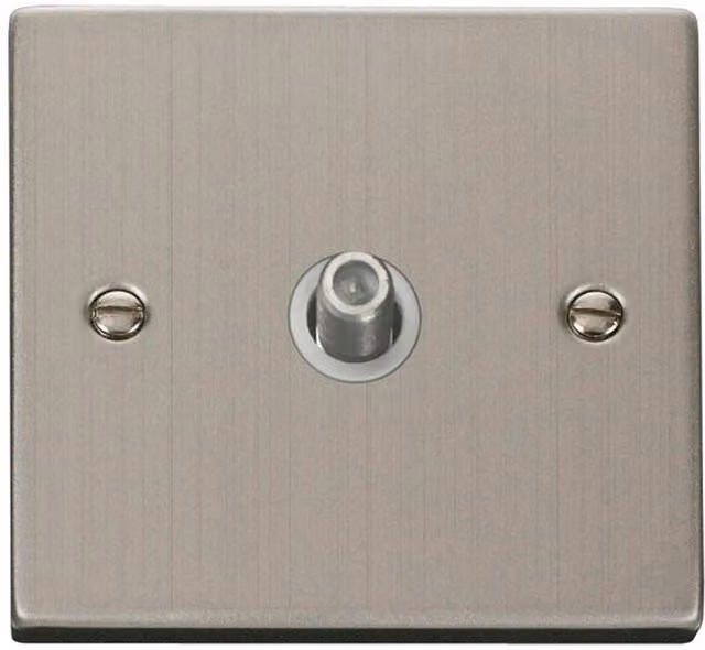 SE HOME 1 Gang Stainless Steel Surface Mount Satellite Socket with White Plate
