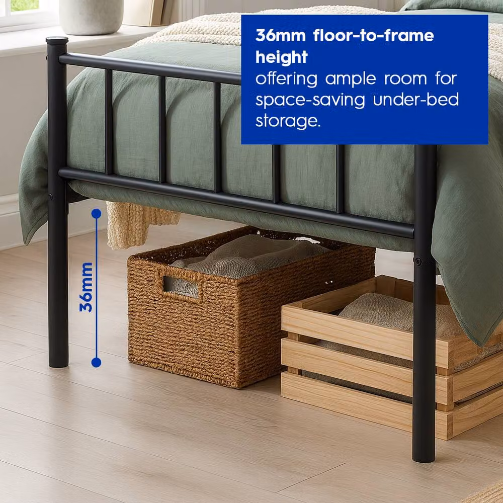 Harbour Housewares Single Metal Bed Frame in Black, W/D/H: 90 x 190 x 36 cm – 3