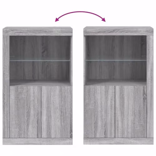 vidaXL Modern Side Cabinet with Integrated LED Lights in Grey Sonoma Engineered Wood – 4