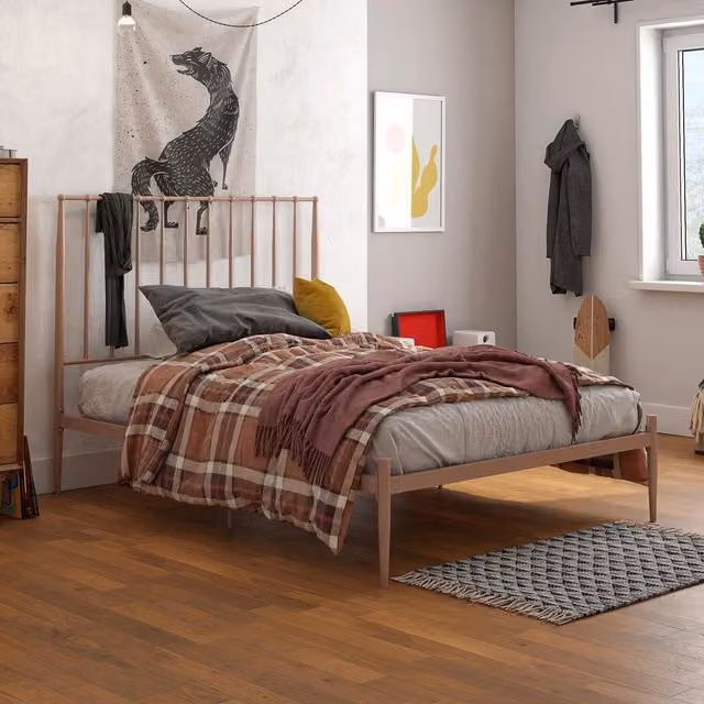 Dorel Home Giulia Modern Metal Bed in Pink and White, W/D/H: 180 x 200 cm