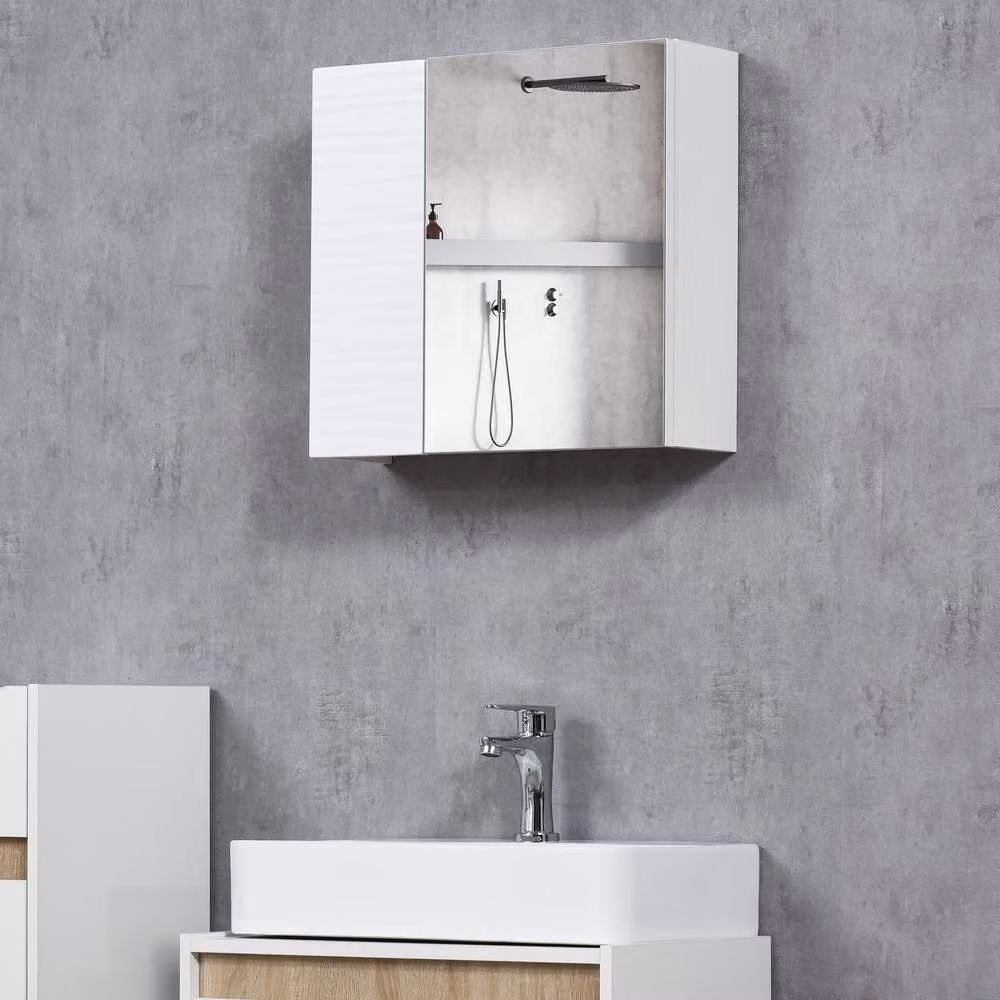 STILVORA Modern White Glossy Bathroom Wall Cabinet with Glass Doors and Internal Shelves – 2