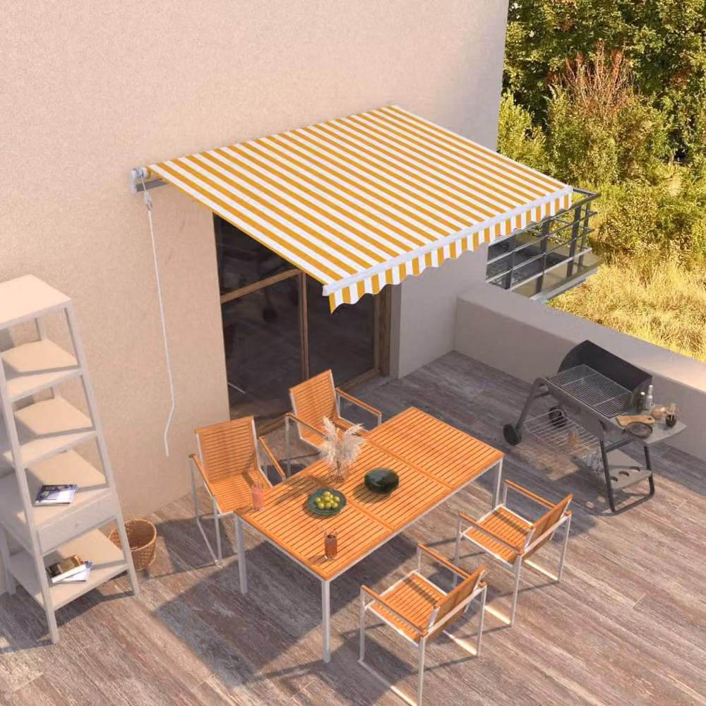 Berkfield Home Manual Retractable Folding Arm Awning, Yellow and White Striped, W: 350 cm, D: 250 cm – 2