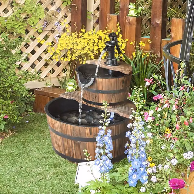 Outsunny Wooden Cascading Water Pump Fountain in Brown, W/D/H: 44.5 x 58.5 x 44.5 cm – 2