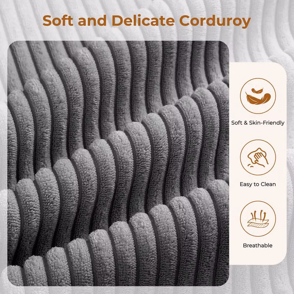 Dprodo Grey Corduroy Right L-Shaped Modular Sofa with Scatter Cushions, Width: 320 cm – 3