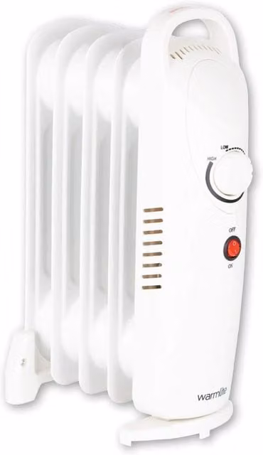 Warmlite 650W White Freestanding Oil Filled Radiator with Thermostat and Safety Protection