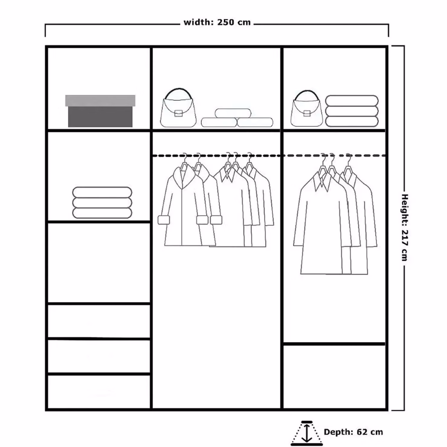 MN Furniture Reno 3 Sliding Door Wardrobe with Mirror and LED Light in Oak and White, W: 250 cm, H: 217 cm – 2