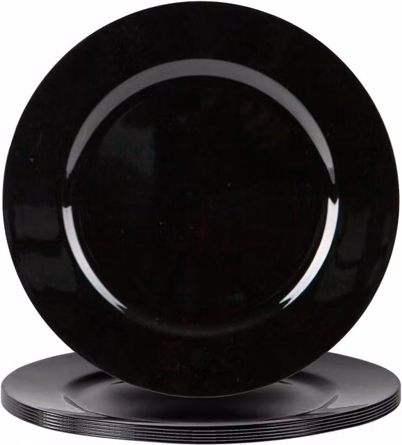 Argon Tableware Black Metallic Melamine Charger Plates, Set of 6