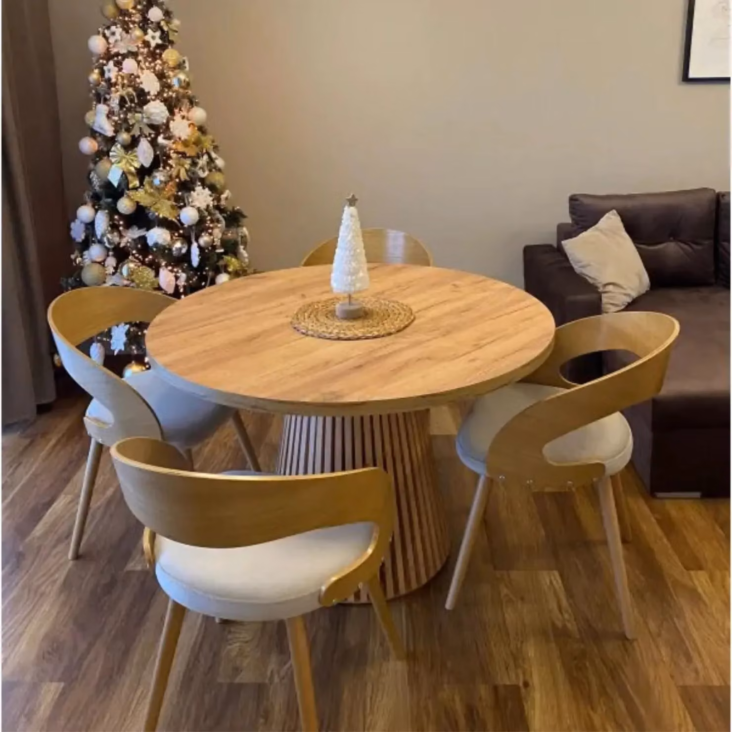 Heze Furniture Ruston Modern Round Extendable Dining Table in Brown Oak Finish, Diameter: 100 cm – 3