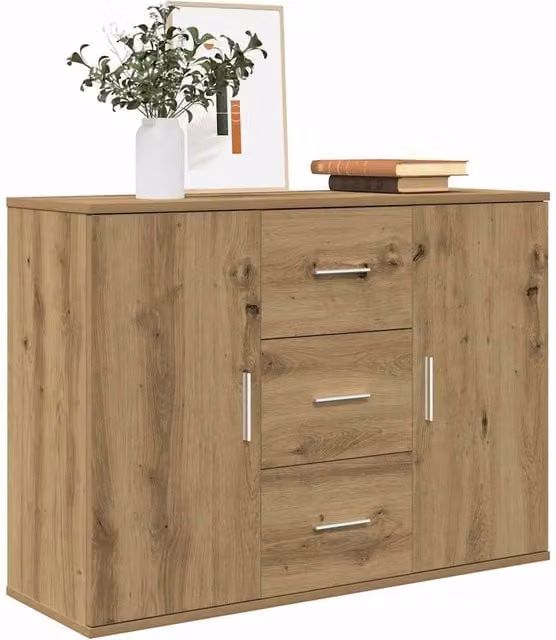 Berkfield Home Artisan Oak Sideboard in Brown, W/D/H: 90 x 29.5 x 65 cm