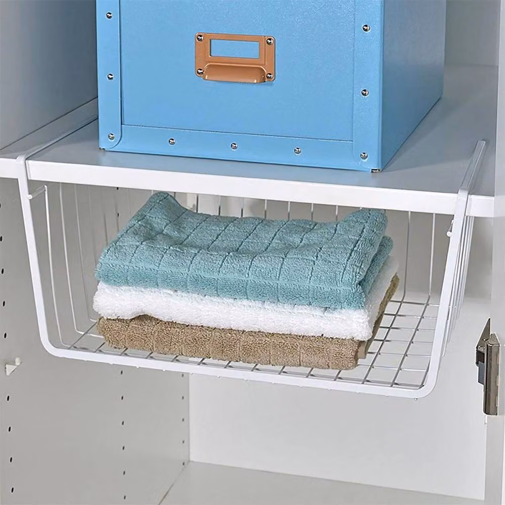 EONLION 2 Pack Under Shelf Table Storage Baskets in White Mesh Wire – 3