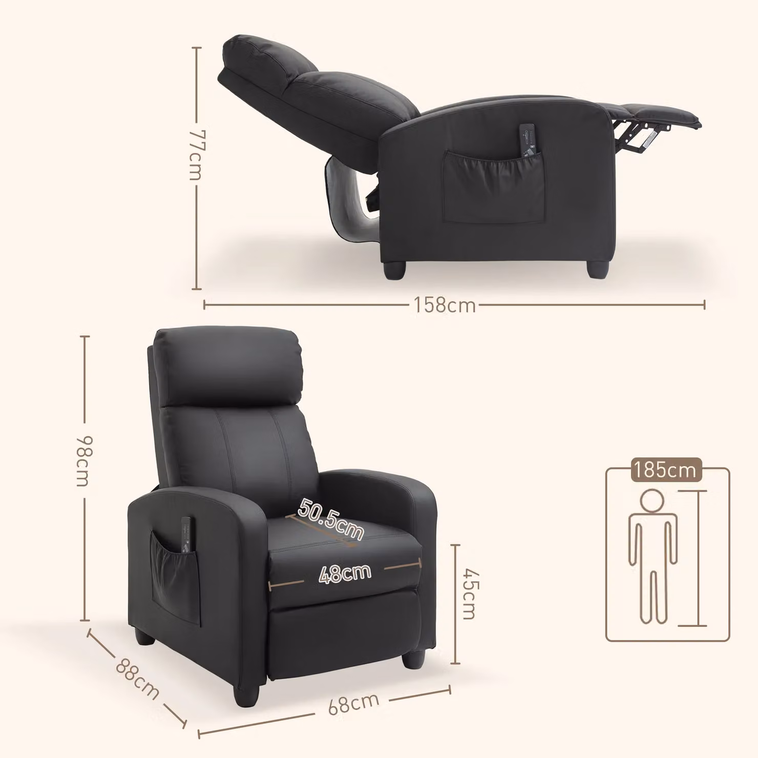 HOMCOM Black PU Leather Massage Recliner Sofa Chair with Remote Control – 3