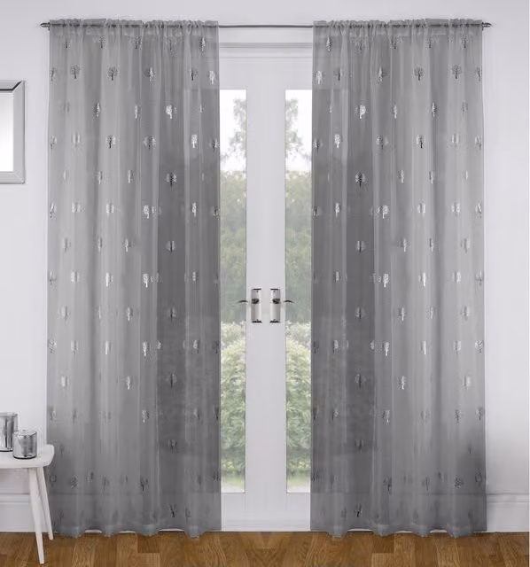 Tyrone Textiles Pair of Grey Birch Graphic Voile Fabric Panels, Height: 229 cm