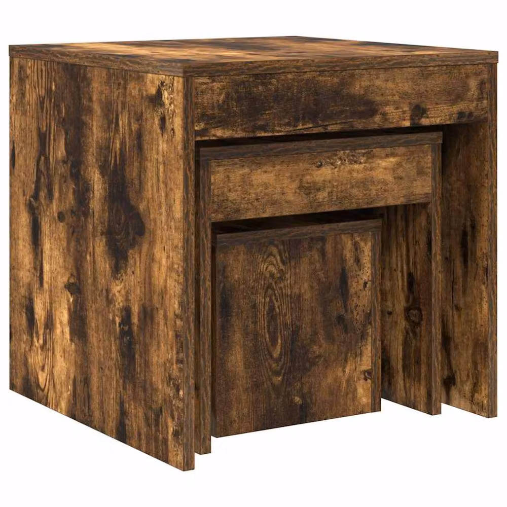 Berkfield Home Nesting Tables, 3 Piece Set in Smoked Oak Brown Engineered Wood – 4