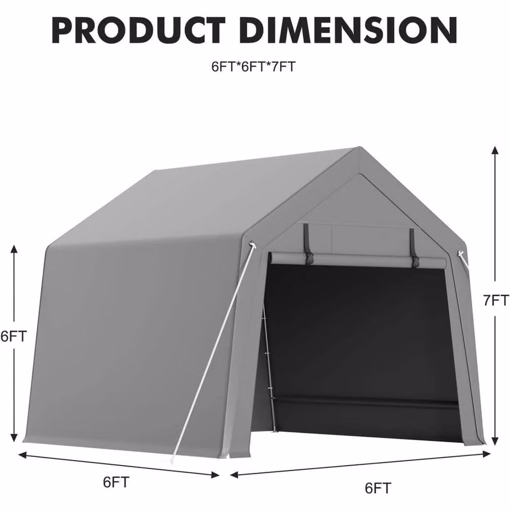VOGREX Grey Portable Carport Storage Shed with Roll-Up Gable Roof – 2