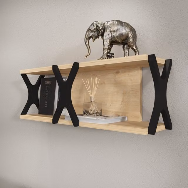 Decorotika Seza Wall Shelf in Sapphire Oak Pattern and Black