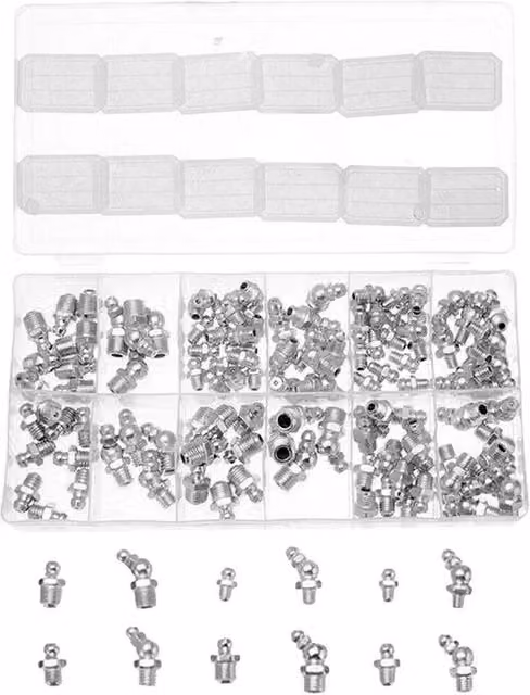 Nordara Assorted Box of 130 Grease Nipples in Silver