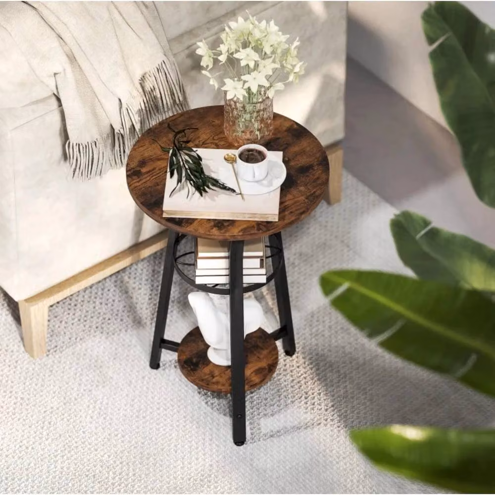 FORGEVIO Vintage Round Metal Side Table in Brown and Black, W/D/H: 56.5 x 38.0 x 38.0 cm – 4