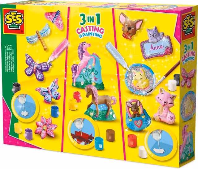 SES 3-in-1 Animal Casting and Painting Kit in White and Multicolour