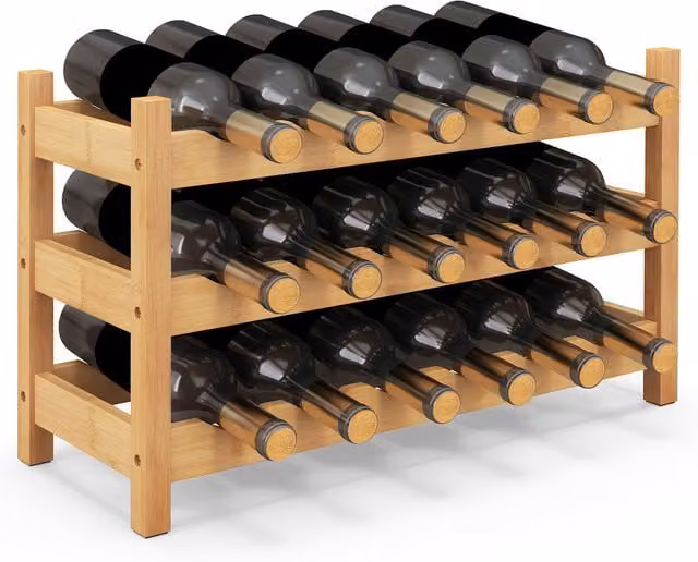 Costway 3-Tier Lacquered Bamboo Wine Rack in Brown