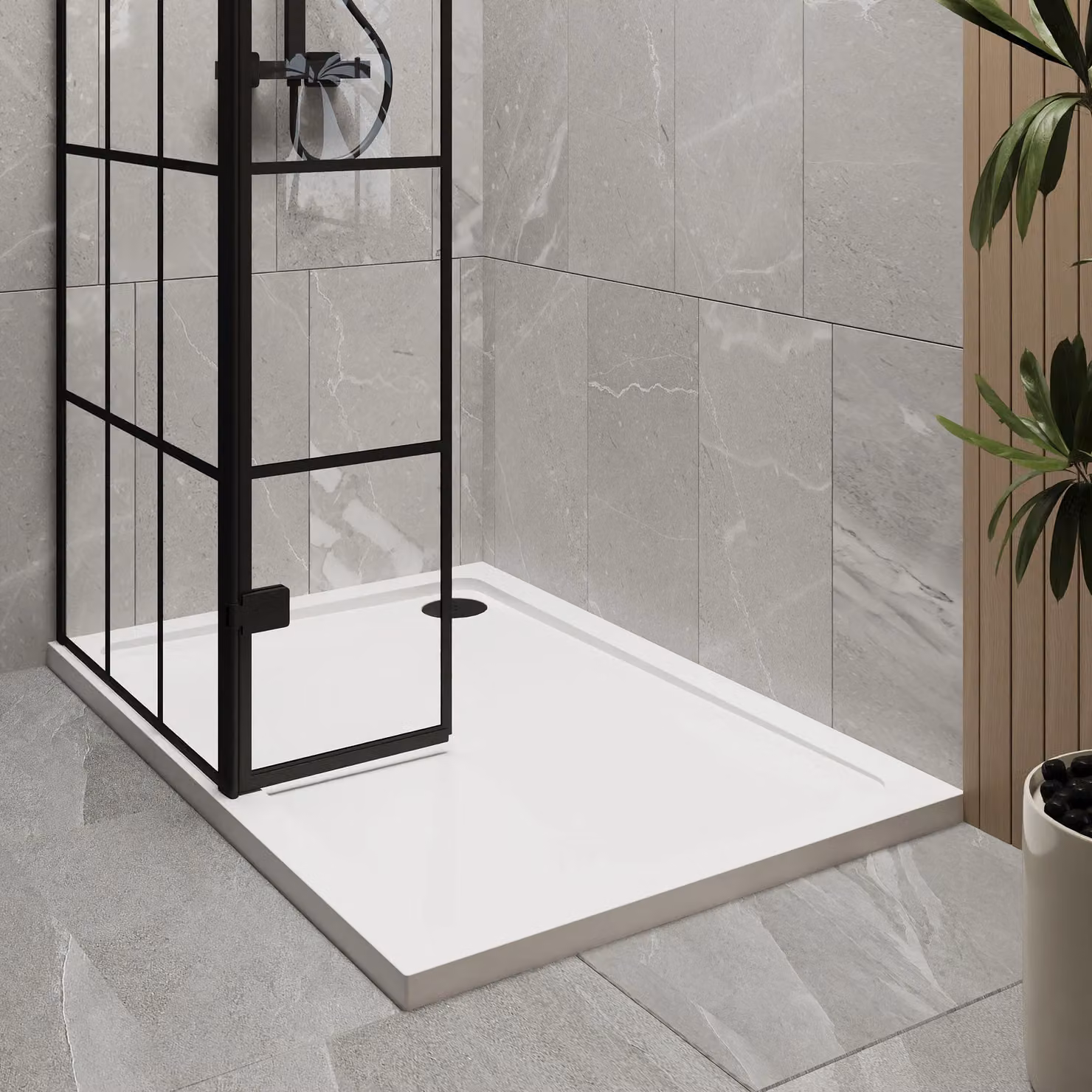 Balterley 8mm Glass Walk-In Wetroom Screen and Return with Tray, Black Framed, W: 120 cm, D: 80 cm – 3