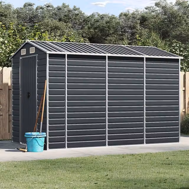 Berkfield Anthracite and Black Galvanised Steel Pent Garden Shed, W/D/H: 191 x 300 x 198 cm
