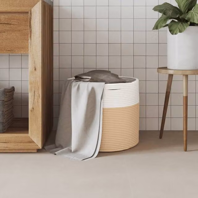 Berkfield Cotton Home Storage Basket in Beige and White, W: 40 cm, H: 35 cm
