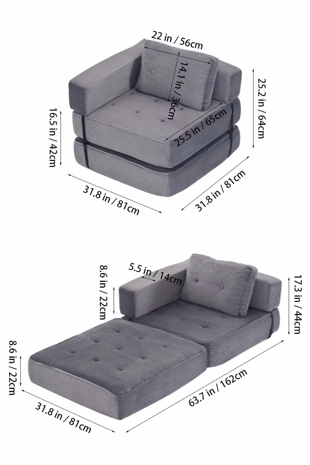 Living and Home Grey Corduroy Click-Clack Folding Sofa Bed with Scatter Cushions – 4