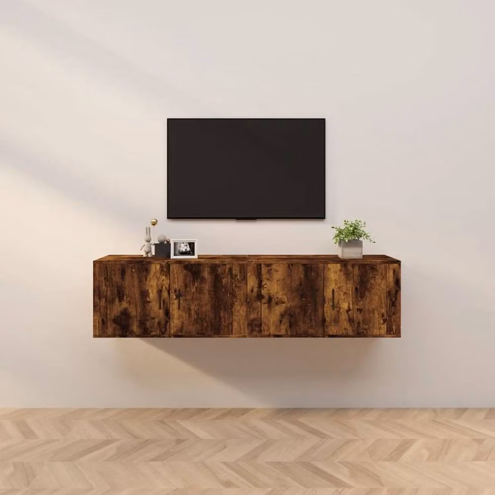 Berkfield Home Set of 2 Wall-mounted TV Cabinets in Smoked Oak Brown, W/D/H: 80 x 34.5 x 40 cm – 1