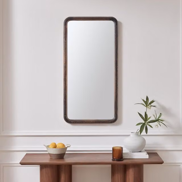 FurnitureboxUK Rowena Mid-Century Wood Rectangular Hanging Wall Mirror, Brown, W: 80 cm
