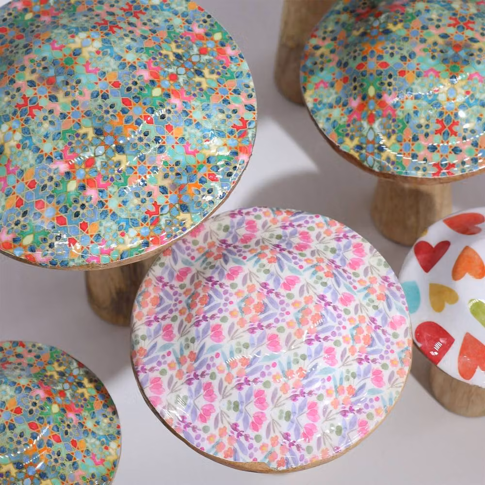 Serenityy Small Floral Wooden Mushroom Tabletop Ornament in Multicolour – 2