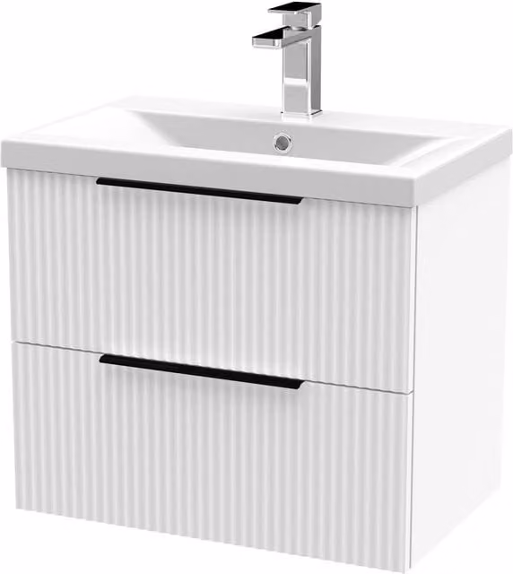 Balterley Fluted Front Wall Hung 2 Drawer Vanity Basin Unit, Satin White, W: 60 cm, D: 54 cm – 1