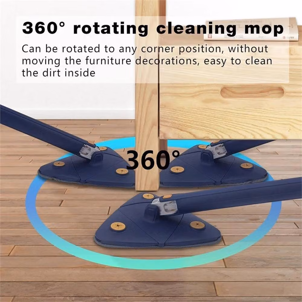 Nordara 360 Degree Rotatable Triangular Microfibre Cleaning Mop with Wringer and Wall Mountable Long Handle in Blue, Length: 120 cm – 5
