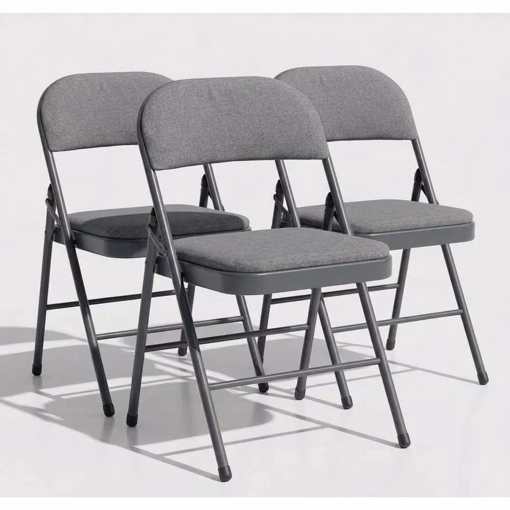 SPETLEK Set of 3 Metal Folding Chairs in Grey Fabric – 2