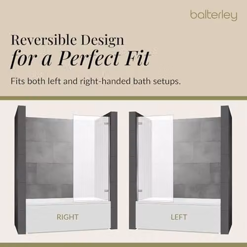 Balterley Fluted Rectangular Bath Shower Screen with Hinged Reversible Door, 8mm Chrome Toughened Safety Glass, W: 83 cm, H: 152 cm – 4