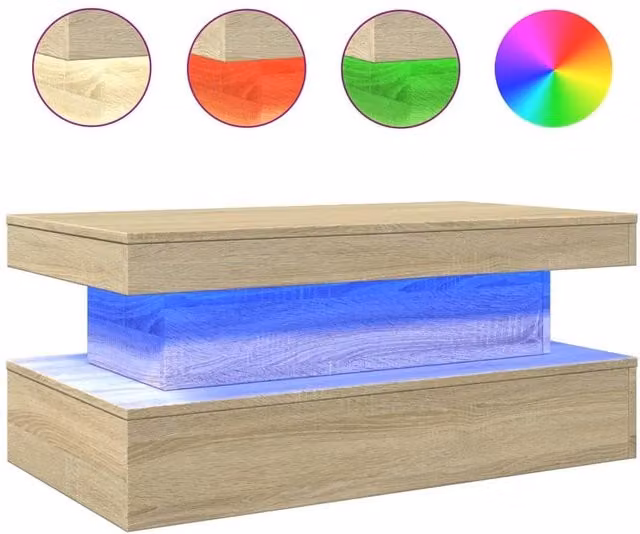 Berkfield Home Sonoma Oak Coffee Table with LED Lights in Brown, W/D/H: 90 x 50 x 40 cm – 1
