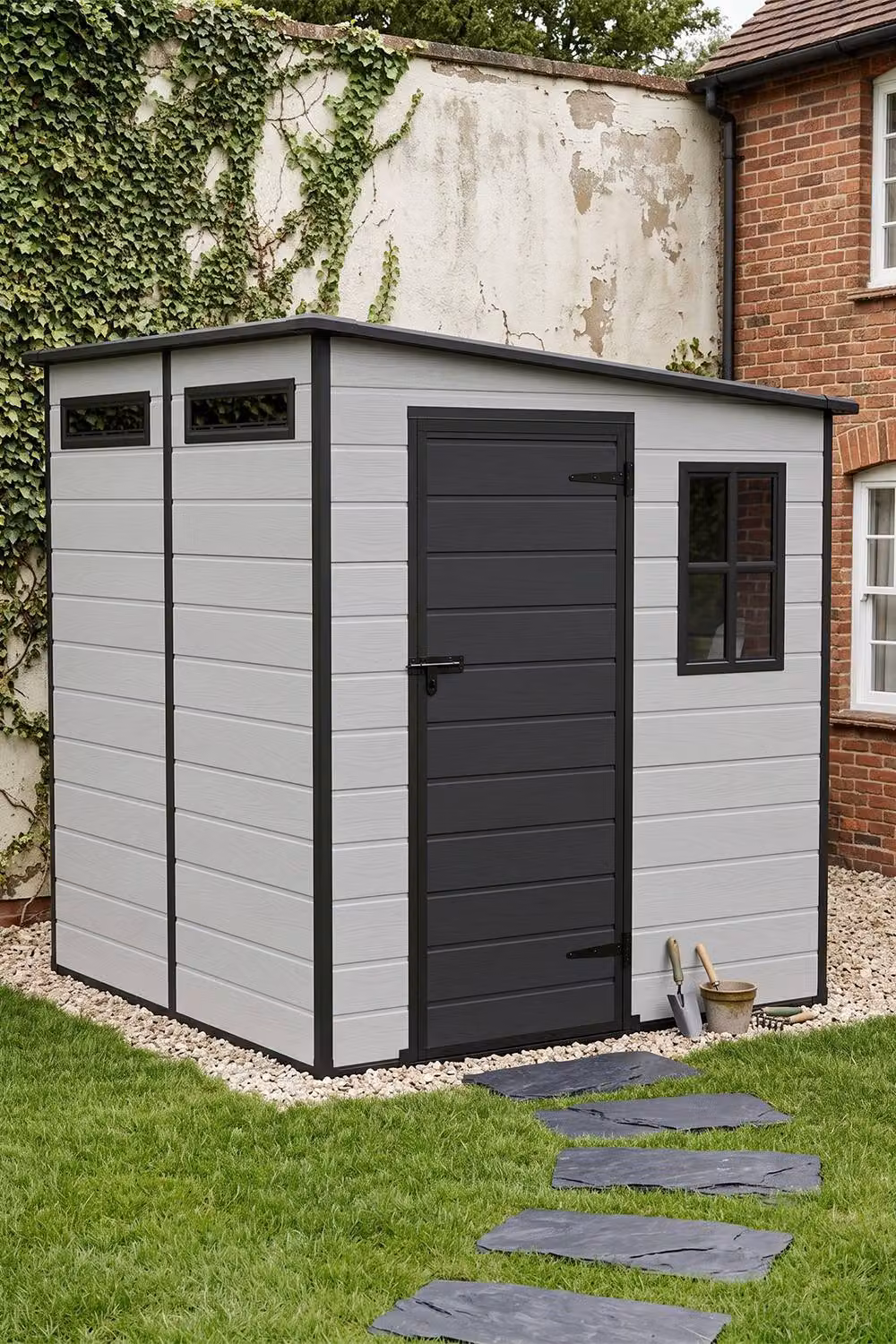 Living and Home Grey Plastic Pent Outdoor Garden Storage Shed with Single Door, W/D/H: 182.88 x 182.88 x 197.0 cm – 2