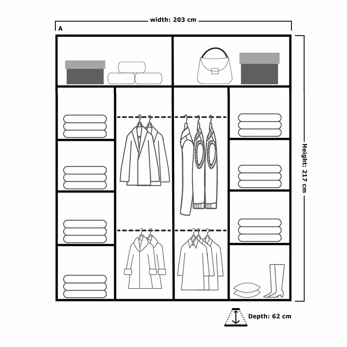 MN Furniture Reno 2 Sliding Door Wardrobe with Mirror and LED Lighting in Black, W: 203 cm, H: 217 cm – 3
